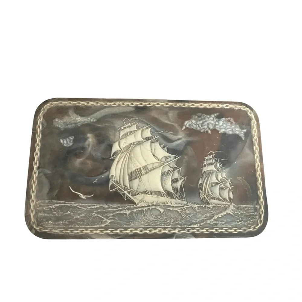 Vintage Jewelry Box with Nautical Design, Authentic Incolay Stone. - Picture 2 of 6